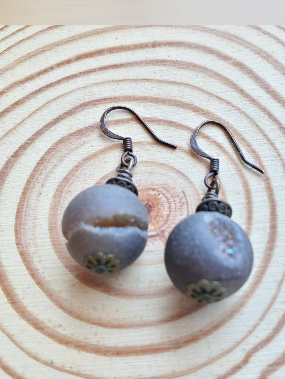 Vtg. RARE Basalt Drop Earrings - Picture 3 of 7